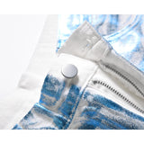 european and american retro blue reflective wax printing jeans pants slim splashing ink cleanfit couple straight leg jeans male urban skinny jeans