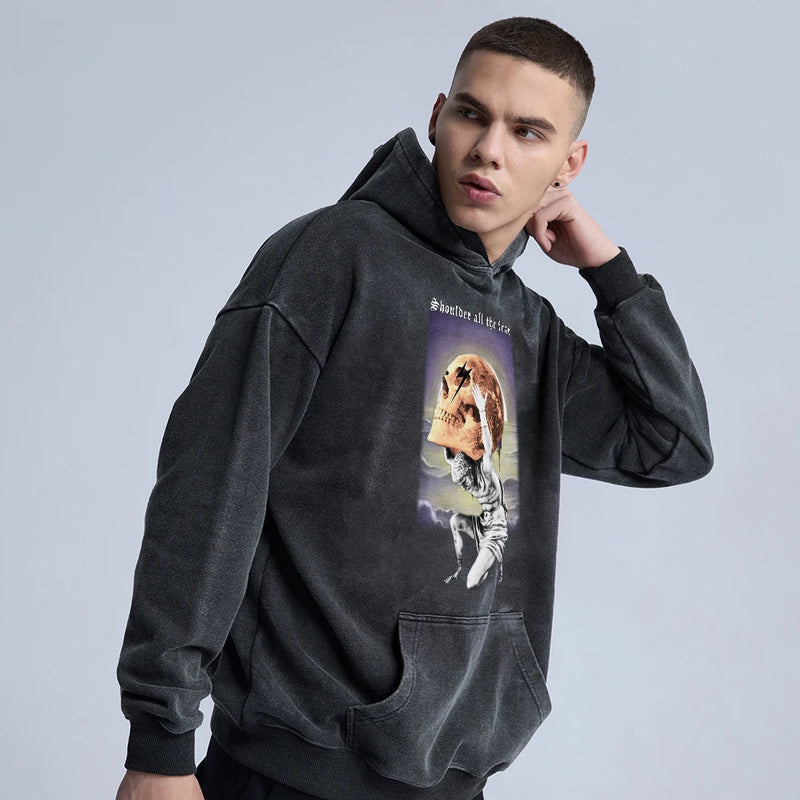 anime melting smiley featuring rainbowtouches washed hoodie vintage men high street skulls fashion hip hop unisex hoodies loose casual mens clothing