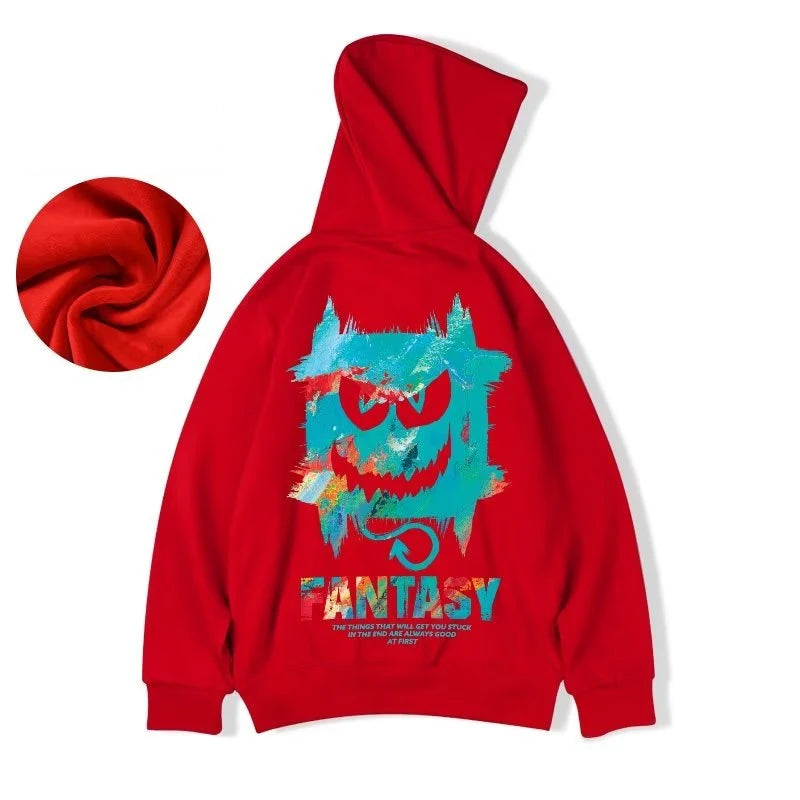 Harajuku Devil Graffiti Print Oversized Hoodies For Men Autumn Hooded