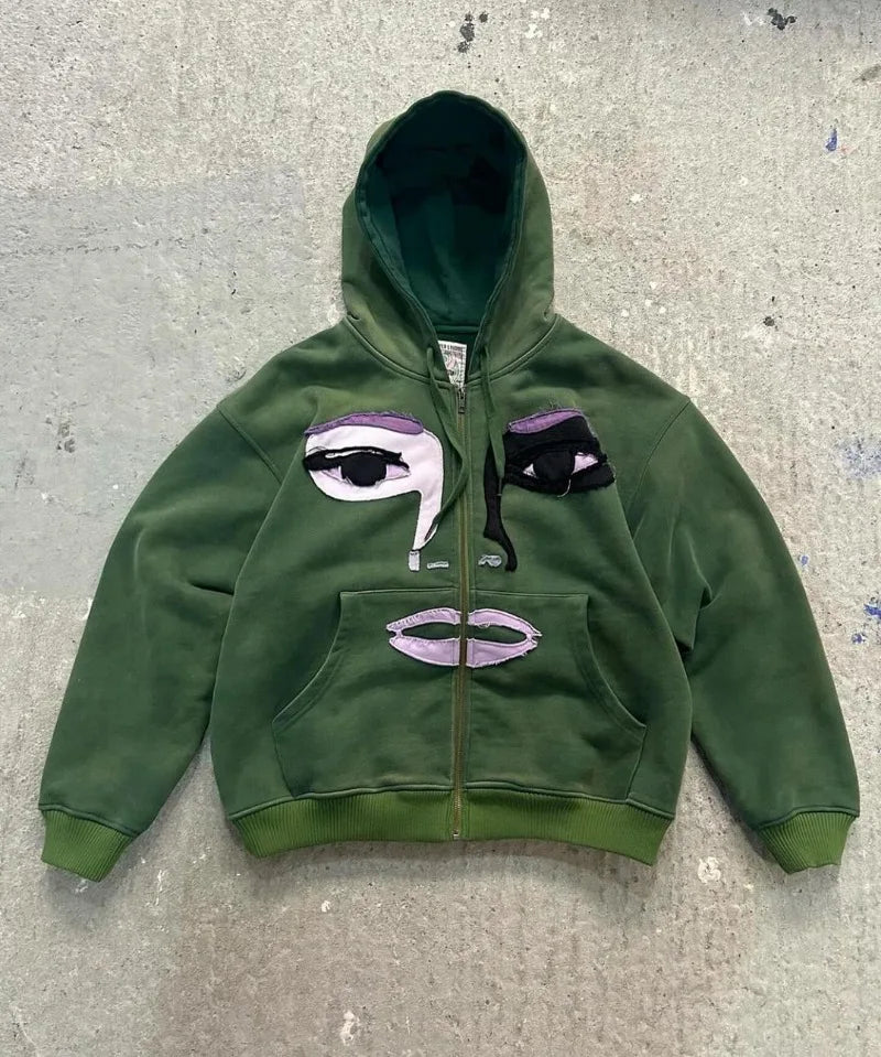 American High Street Fashion Brand Y2K Cartoon Embroidery Oversized Ho