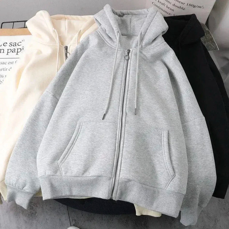 Street Y2K New Fashion Joker Fleece Padded Zipper Hoodie Women Harajuk