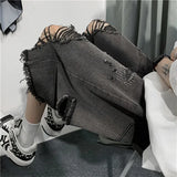 New Style Ripped Denim Shorts Men's Clothing 2024 Summer Five-point Korean Casual Youth Straight Trousers Boutique Clothing