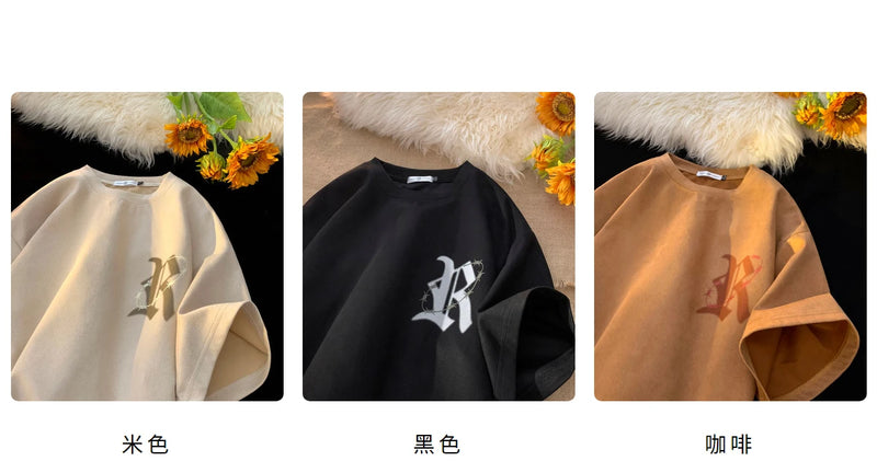 Y2k Vintage print – Trendy Street T Shirt Summer Suede T Shirt Men Fashion Lette