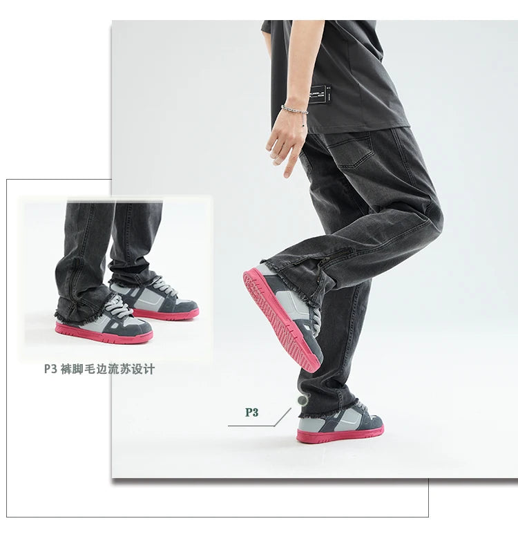 men streetwear hem zipper plus size distressed retro fashion loose casual denim pants jeans cityboy jeans trousers 28 40 unique jeans style 2729