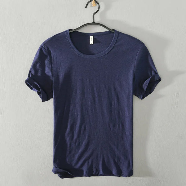 Summer Short Sleeved Men'S Thin Section Casual All Match Loose Cotton Breathable Round Neck Solid Color Bottoming Shirt