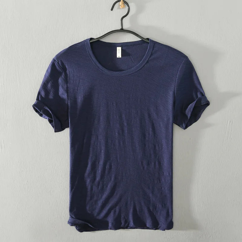 Summer Short Sleeved Men'S Thin Section Casual All Match Loose Cotton Breathable Round Neck Solid Color Bottoming Shirt