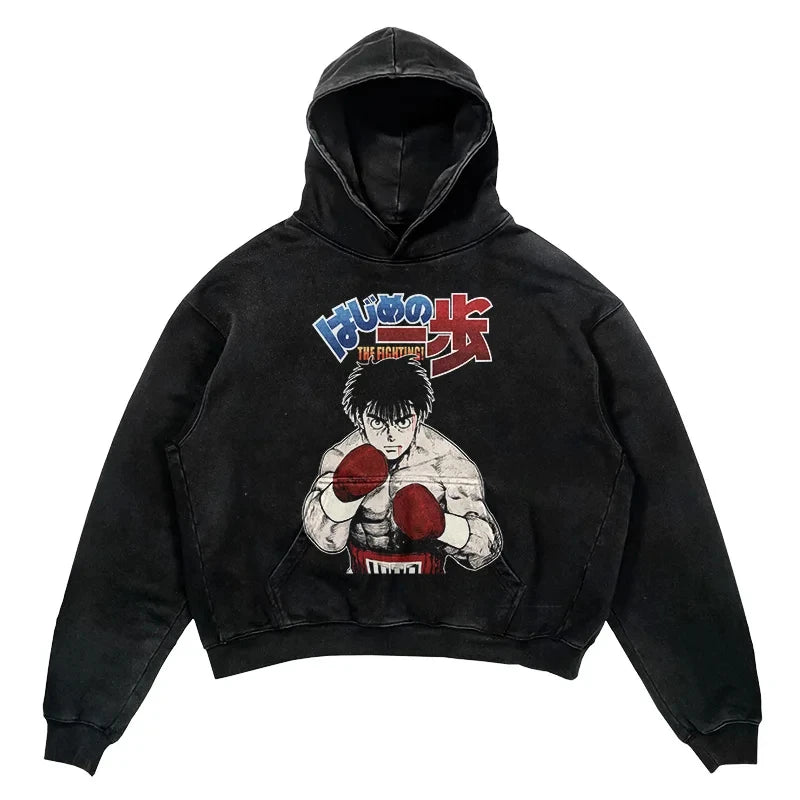 Tideshec 2024 Men Hoodie Retro Japanese Anime Graphic Hoodies Hip Hop