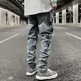 fashion ripped destroied jeans trousers distressed biker jeans with stars high street slim pants joggers denim jeans for men sporty tapered joggers