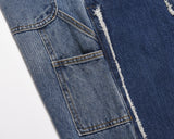 high street fashion contrast straight tube micro flared jean horn pant washing mens tassel vintage patchwork wide denim jeans unique jeans style 5007