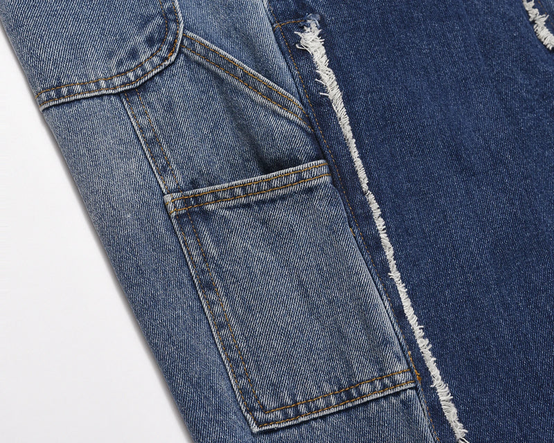 high street fashion contrast straight tube micro flared jean horn pant washing mens tassel vintage patchwork wide denim jeans unique jeans style 5007