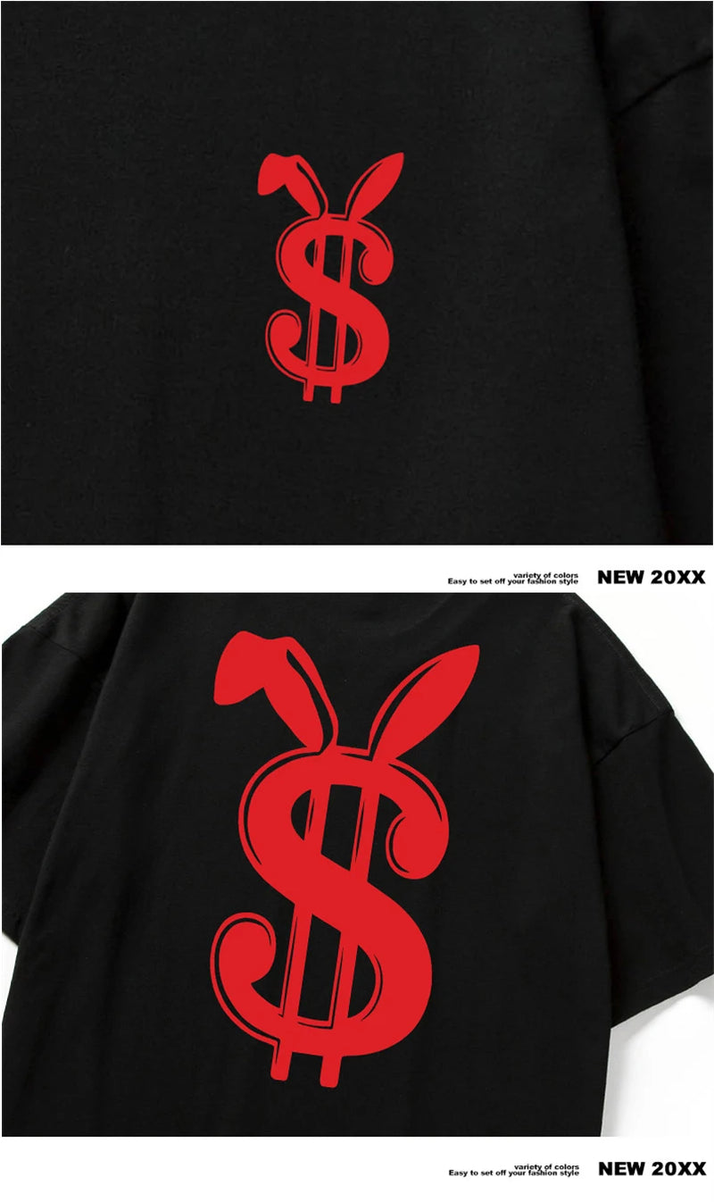 Harajuku Crying character – Money Rabbit Funny Graphic Printed T Shirt For Men Oversized