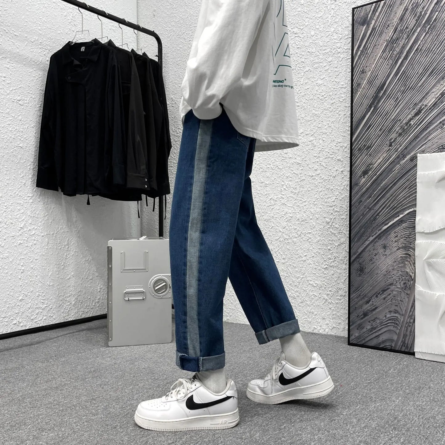 2023 summer new fashion straight jeans mens loose all match casual pants all match boutique clothing simple style denim street jeans