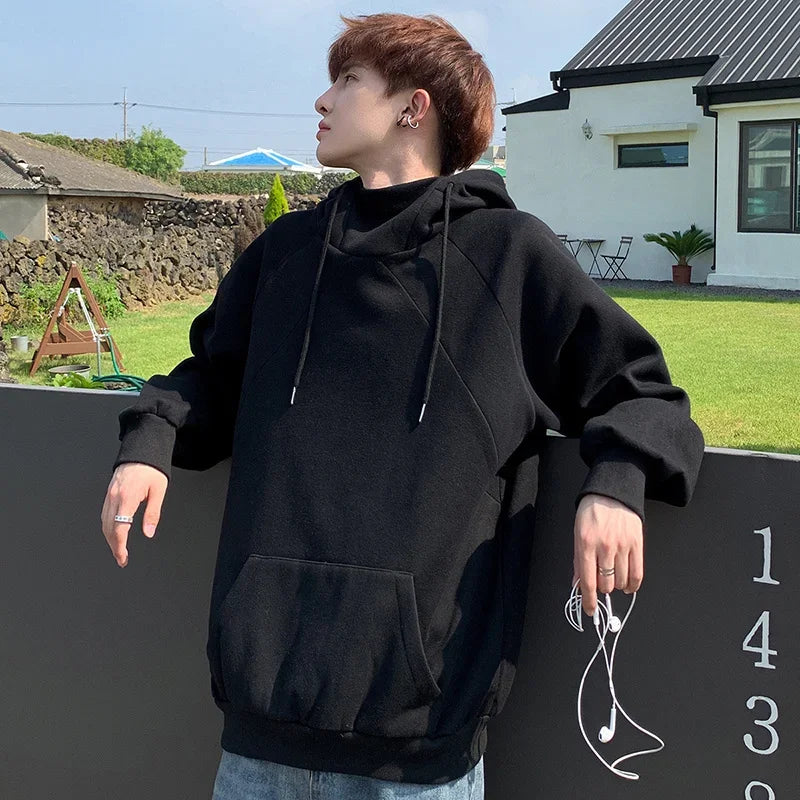 Autumn Turtleneck Fleece Hoodies Men 2024 New High Street Oversize Pullover Hoodie Unisex Y2K Vintage Hooded Sweatshirts Clothes