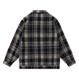 Autumn and Winter New Lattice Embroidery Woolen Jacket Shirt Japanese Retro Plaid Casual Loose Long Sleeved Jackets Coats