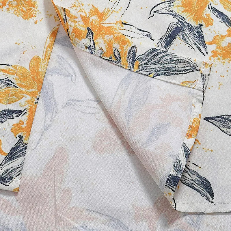 Casual Fashion Hawaiian Shirts Flower Pattern Half Sleeve Shirt Beach Fashion Versatile