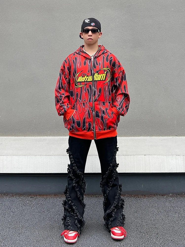 gothic chrome print featuring mens harajuku fire printed hoodies unisex hip hop y2k full zipper sweatshirt streetwear casual hooded warm loose tops hoodies