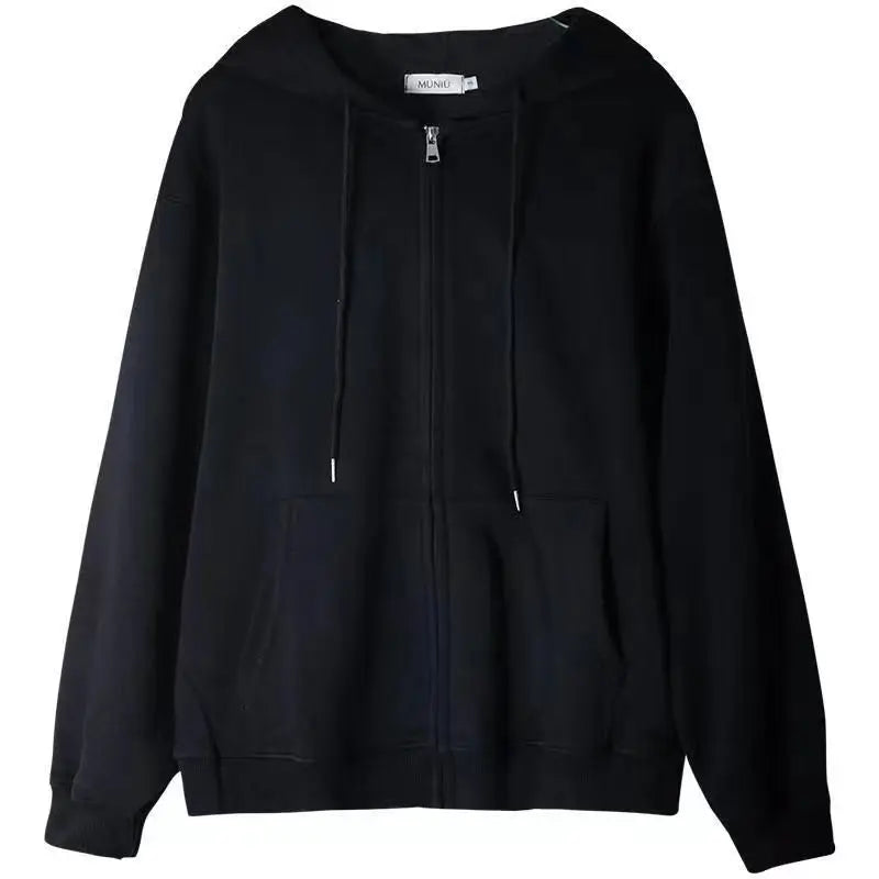 Grey Sweatshirt Hooded Casual Cotton Cardigan Sweatshirts Gray Women C