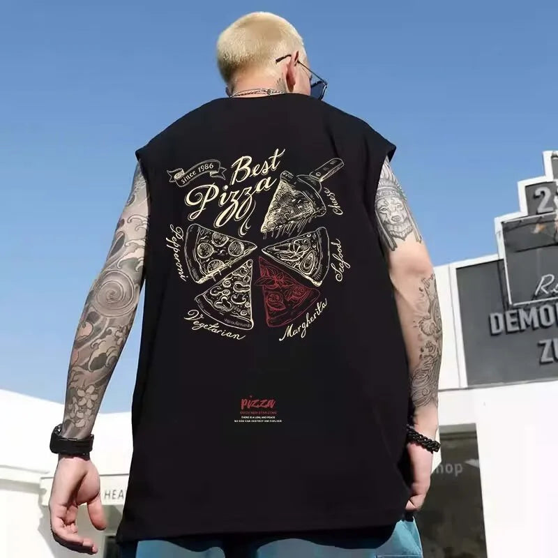 Sadcore Crying character – New Anime Cartoon Pizza Print Tank Tops Men 2024 Summer Hip