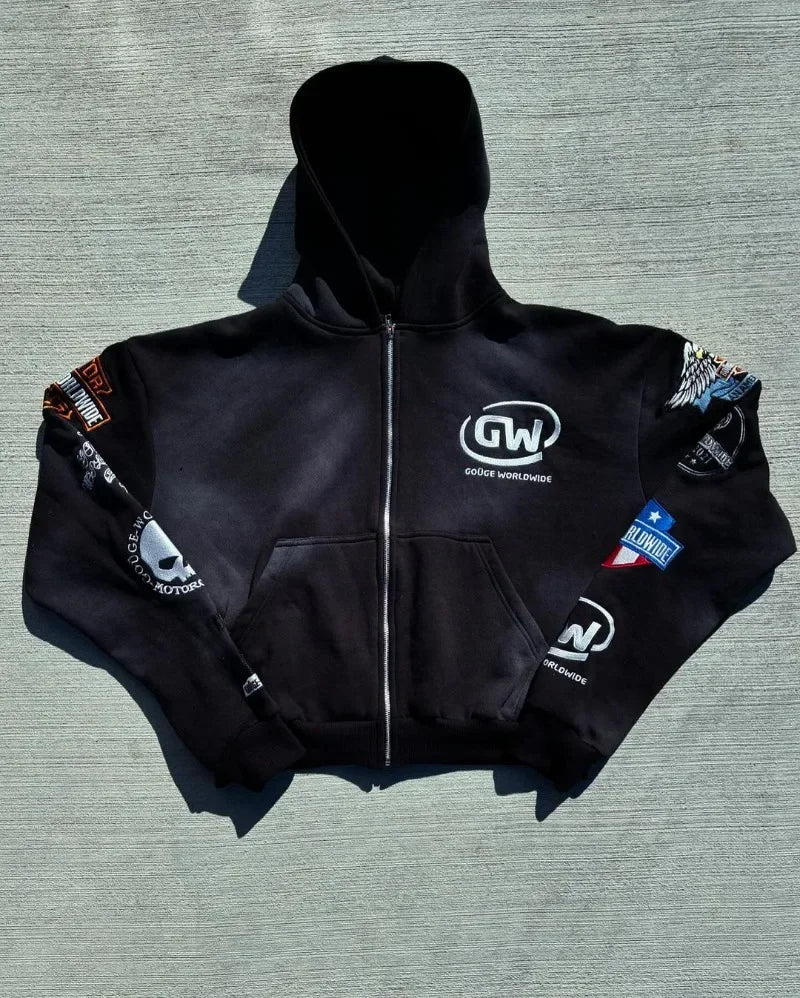 Y2K American Cartoon Animation Print Loose Casual Zipper Hoodie Women