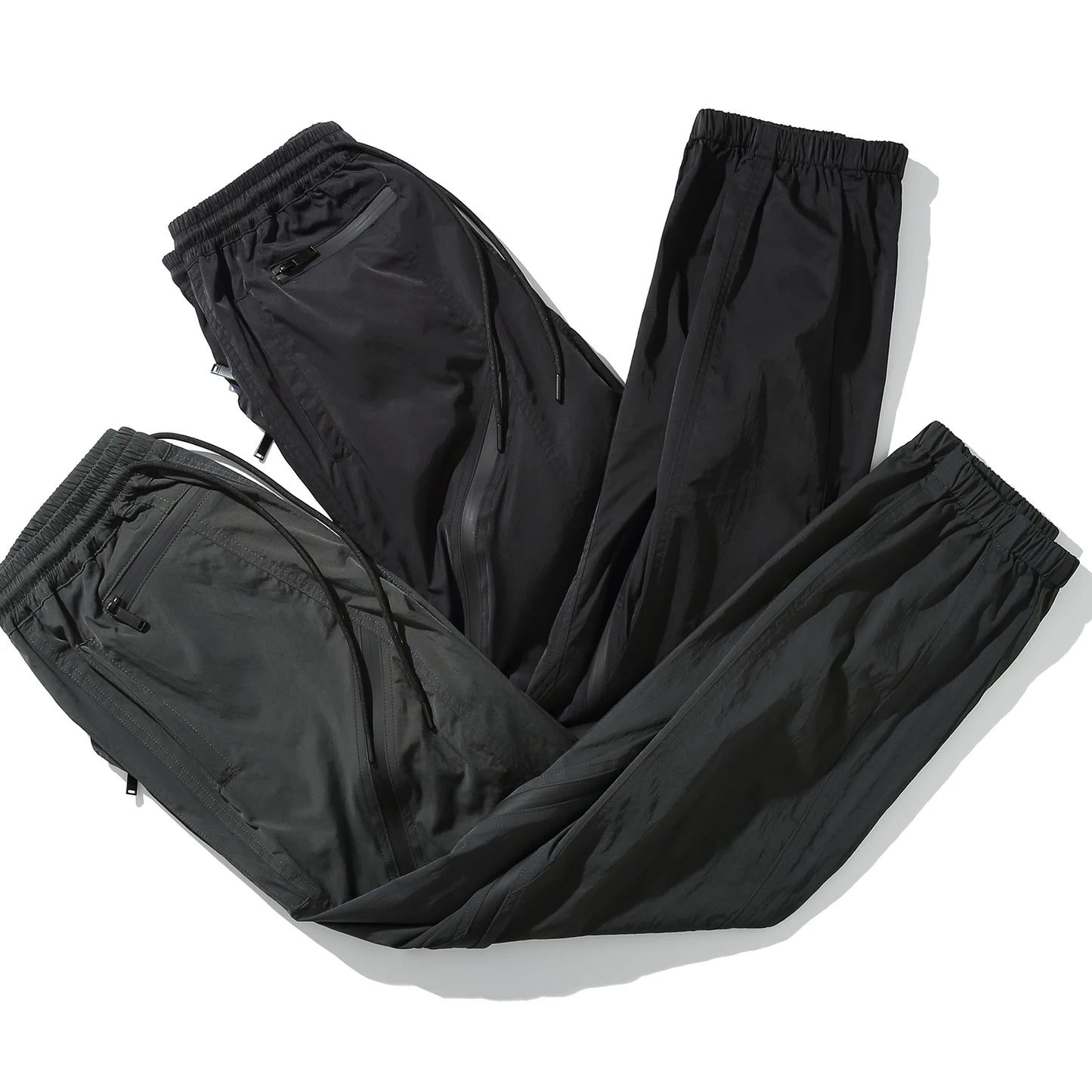 nylon deconstructed zipper up splicing cargo pant for mens black overalls streetwear function bilayer slim fit joggers pants unique joggers style 1379