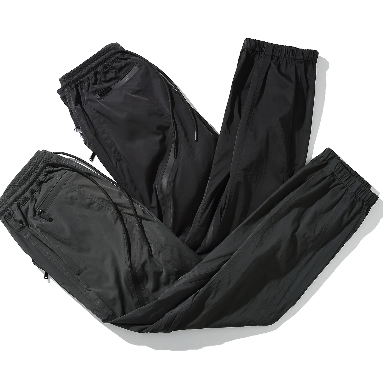 nylon deconstructed zipper up splicing cargo pant for mens black overalls streetwear function bilayer slim fit joggers pants unique joggers style 1379