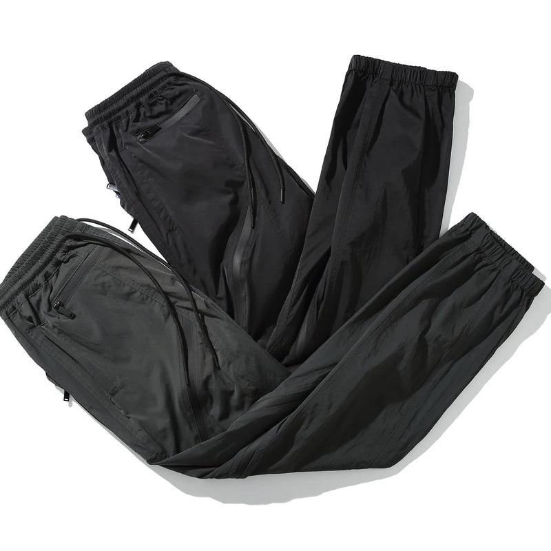 nylon deconstructed zipper up splicing cargo pant for mens black overalls streetwear function bilayer slim fit joggers pants unique joggers style 1379