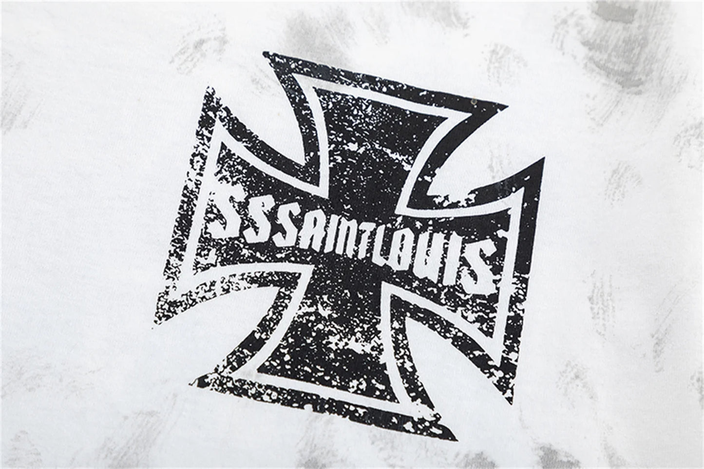 sssaint Louis Vintage Dirty Worn Distressed Cross Print High-Street Graffiti Long Sleeve T Shirt Pullover Summer