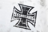 sssaint Louis Vintage Dirty Worn Distressed Cross Print High-Street Graffiti Long Sleeve T Shirt Pullover Summer
