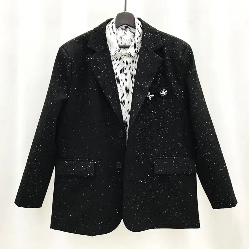 Mens Suit Sequins British Style Jacket Spring Fashion Streetwear Temperament Campus Harajuku Long-Sleeve Top Men'S Clothing 2024