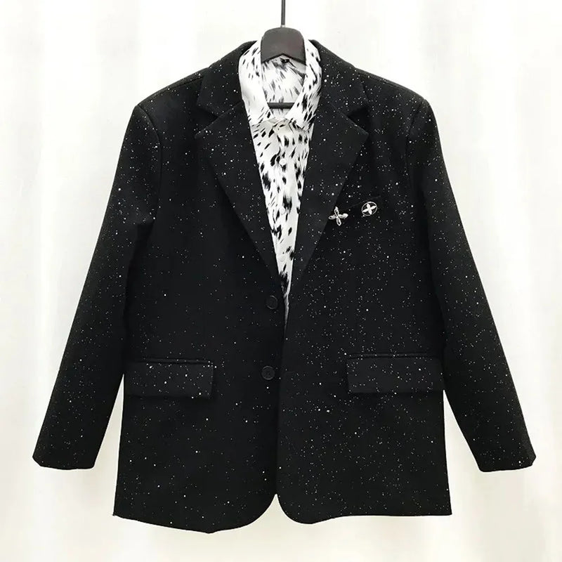 Mens Suit Sequins British Style Jacket Spring Fashion Streetwear Temperament Campus Harajuku Long-Sleeve Top Men'S Clothing 2024