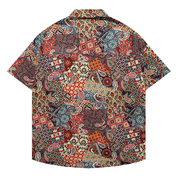 Men's Shirts Plaid Cashew Flower Printed Short Sleeve Shirt Sclassic Loose Stylish Tops High Street Casual Versatile Clothing