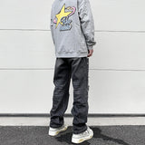 high street black washed straight jeans lowrise hip hop ripped jeans pants for men baggy vintage fashion wide denim pants women unique jeans style 5361