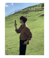 Spring And Autumn New Korean Style Shirt Men Suede Loose Trendy And Ve