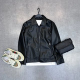 Spring and Autumn Men's Soft Leather Jacket Business Slim Fit Lapel Jacket Casual Men's PU Motorcycle Jacket