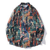 Korean Fashion Button Shirt – Mens Streetwear Multi Chinese Ancient Graffiti Long Sleeve Shirts Vintage Oversized Lapel Button Shirt Autumn Unisex All Match | Button Shirt Drop #507