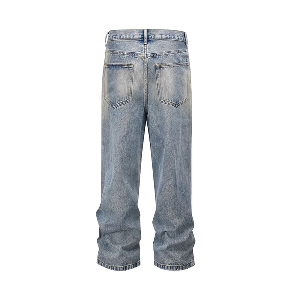 damaged washed blue baggy jeans for men straight hole distressed casual cargo pants frayed streetwear denim trousers oversized military streetwear pants