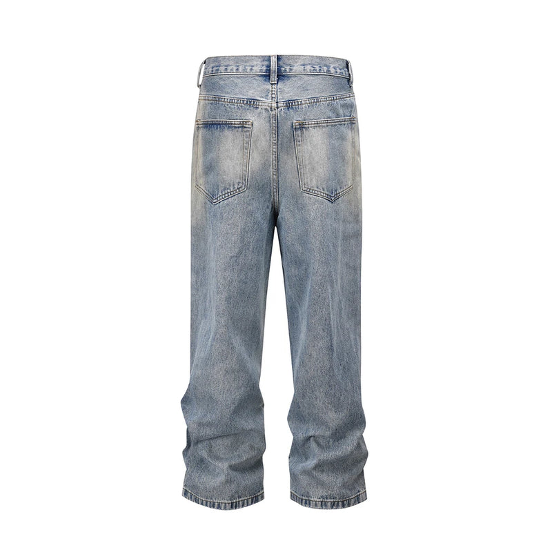 damaged washed blue baggy jeans for men straight hole distressed casual cargo pants frayed streetwear denim trousers oversized military streetwear pants
