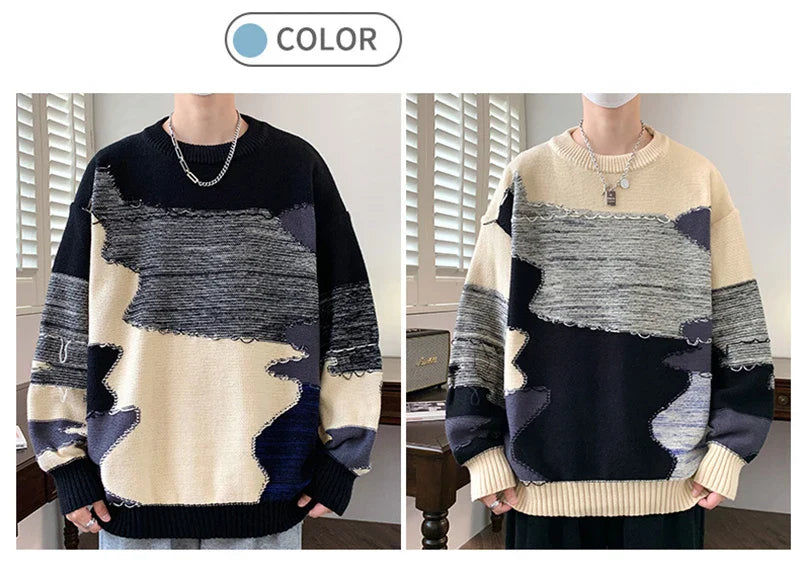 varsity graphic knit, unisex street look, trendy streetwear apparel for men and women
