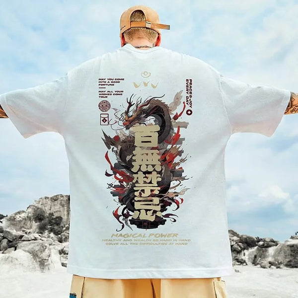 Trapwear Barcode glitch – 2024 Dragon Magical Power Print T Shirts Mens Breathable O N