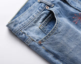 high street floral embroidery patchwork ripped blue jeans pants for male retro straight casual denim trousers oversized jean unique jeans style 1715