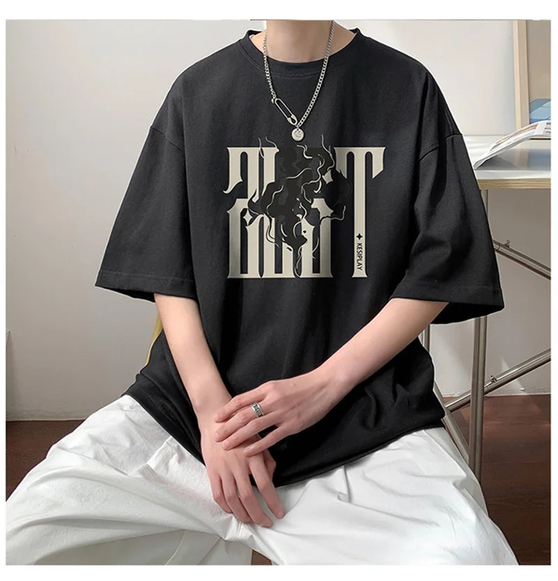 Y2k Crying character – 2024 New American Letter Print Short Sleeve Tee Shirt Mens
