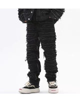 tassel hole spliced european and american straight leg denim pants new popular patch jeans mens wear ripped baggy denim