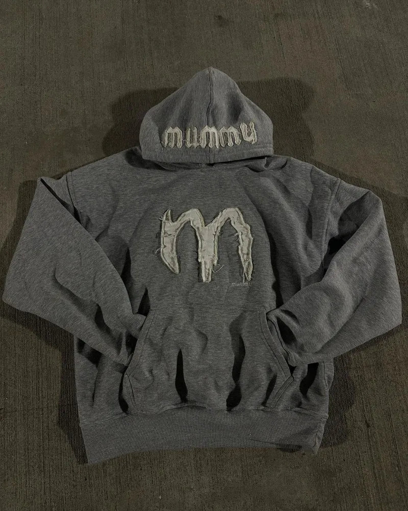 2024 Y2K Street Fashion Loose Hoodie Retro Letter Embroidery Oversized