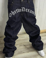 harajuku retro y2k pants gothic skateboard jeans skull denim print loose slouchy jeans men women pants streetwear hip hop jeans unique jeans style 4134