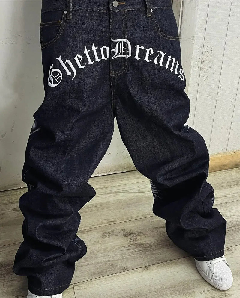 harajuku retro y2k pants gothic skateboard jeans skull denim print loose slouchy jeans men women pants streetwear hip hop jeans unique jeans style 4134