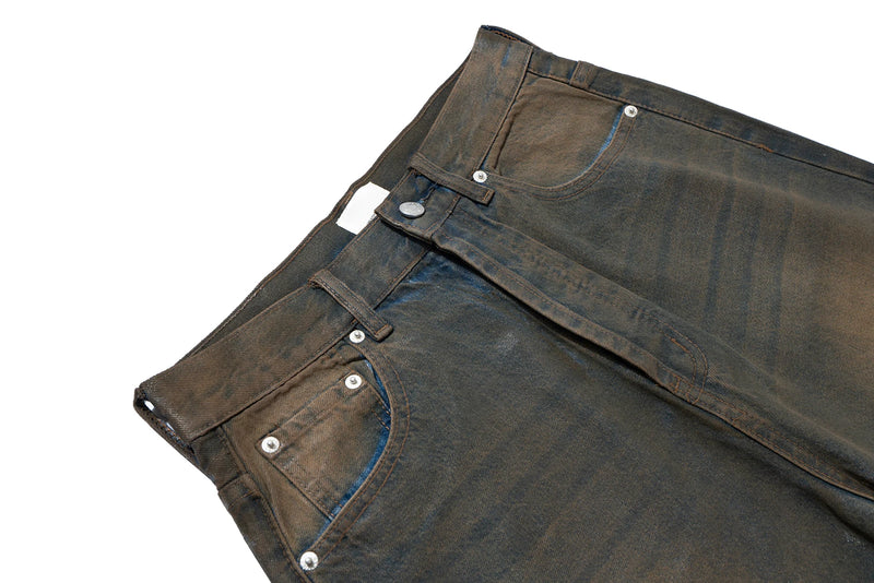Oil Wax Coating Distressed Silhouette Jeans for Men and Women Washed Streetwear Baggy Denim Trousers Oversized Ropa Hombre Cargo
