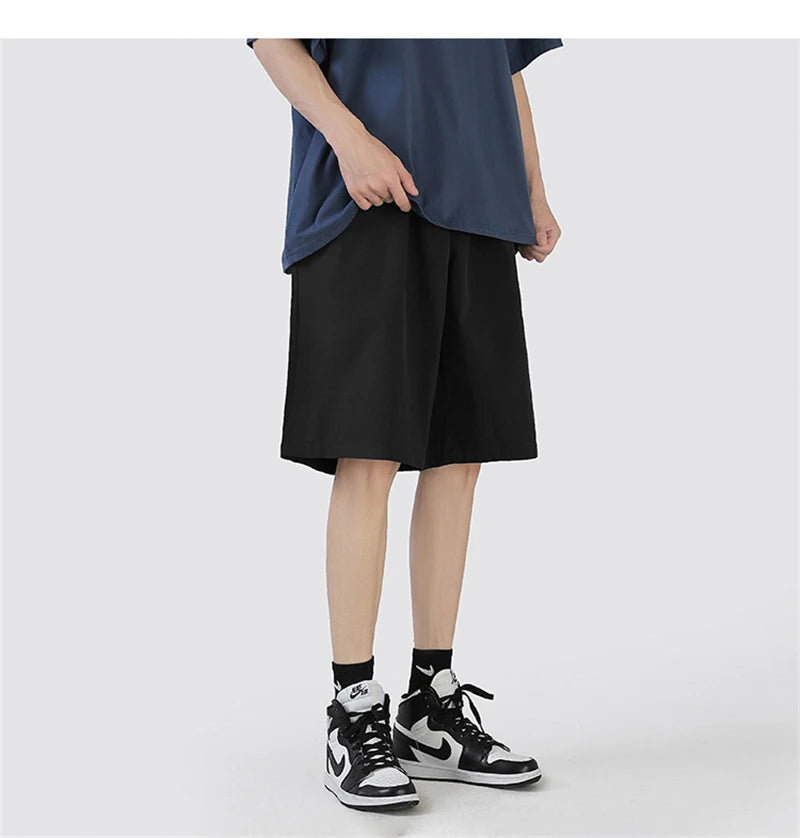 summer mens solid color straight shorts 2024 casual y2k wide leg short pants casual streetwear sweat baggy bermudas hombre unique shorts style 3320