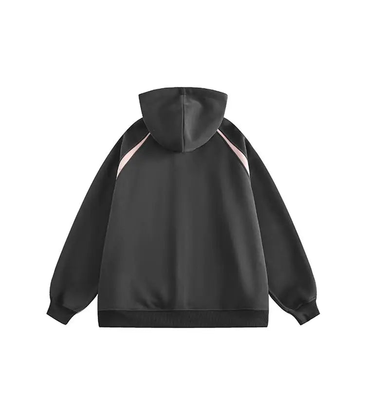 American Street Ins Gray Hooded Sweatshirt Jacket for Boys Retro Street Y2K Loose Splicing Contrasting Zipper Cardigan Top