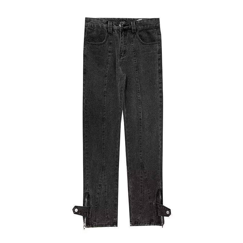 2023 korean fashion ankle zipper vintage brown men jeans pants luxury straight hip hop casual denim trousers pantalones hombre vintage washed jeans