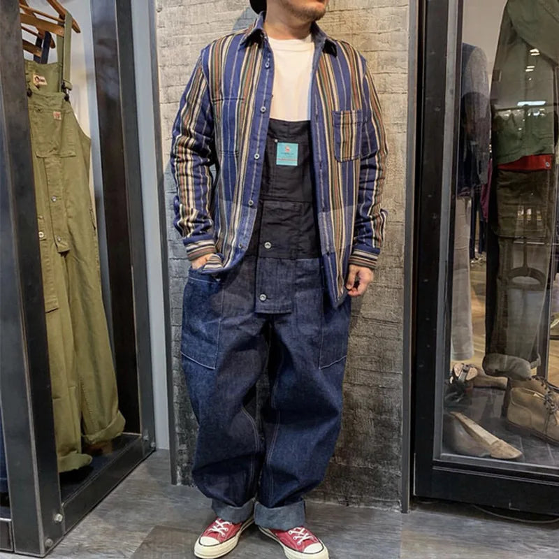 2023 summer cargo overalls pants men patchwork denim jumpsuits loose work pants solid color casual streetwear cargo trousers combat utility trousers